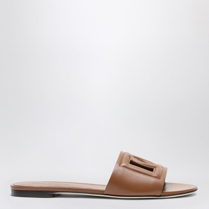 Shoes Dolce&amp;Gabbana - Brown leather slides with DG logo Brand