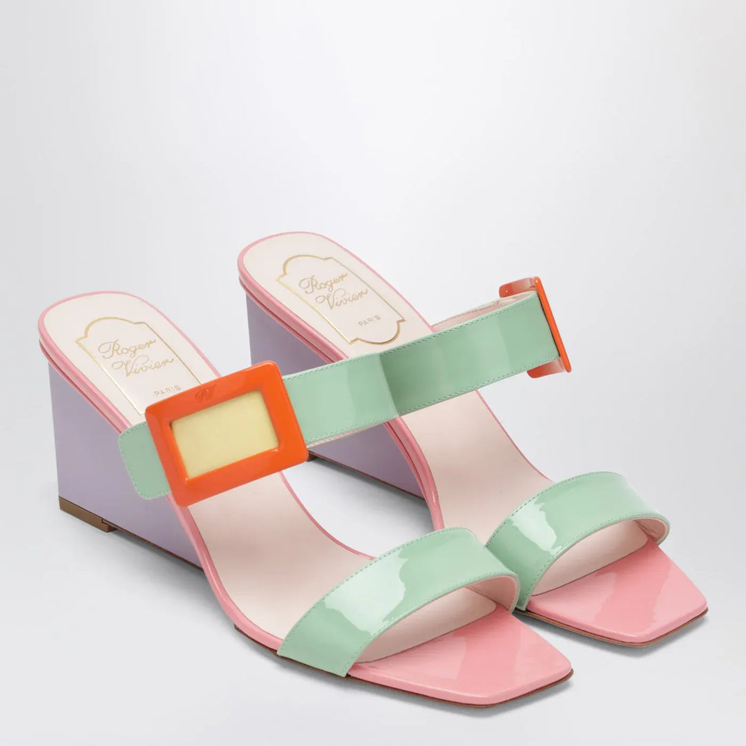 ROGER VIVIER - Belle Vivier wedge mules in green/purple patent leather Brand Shoes