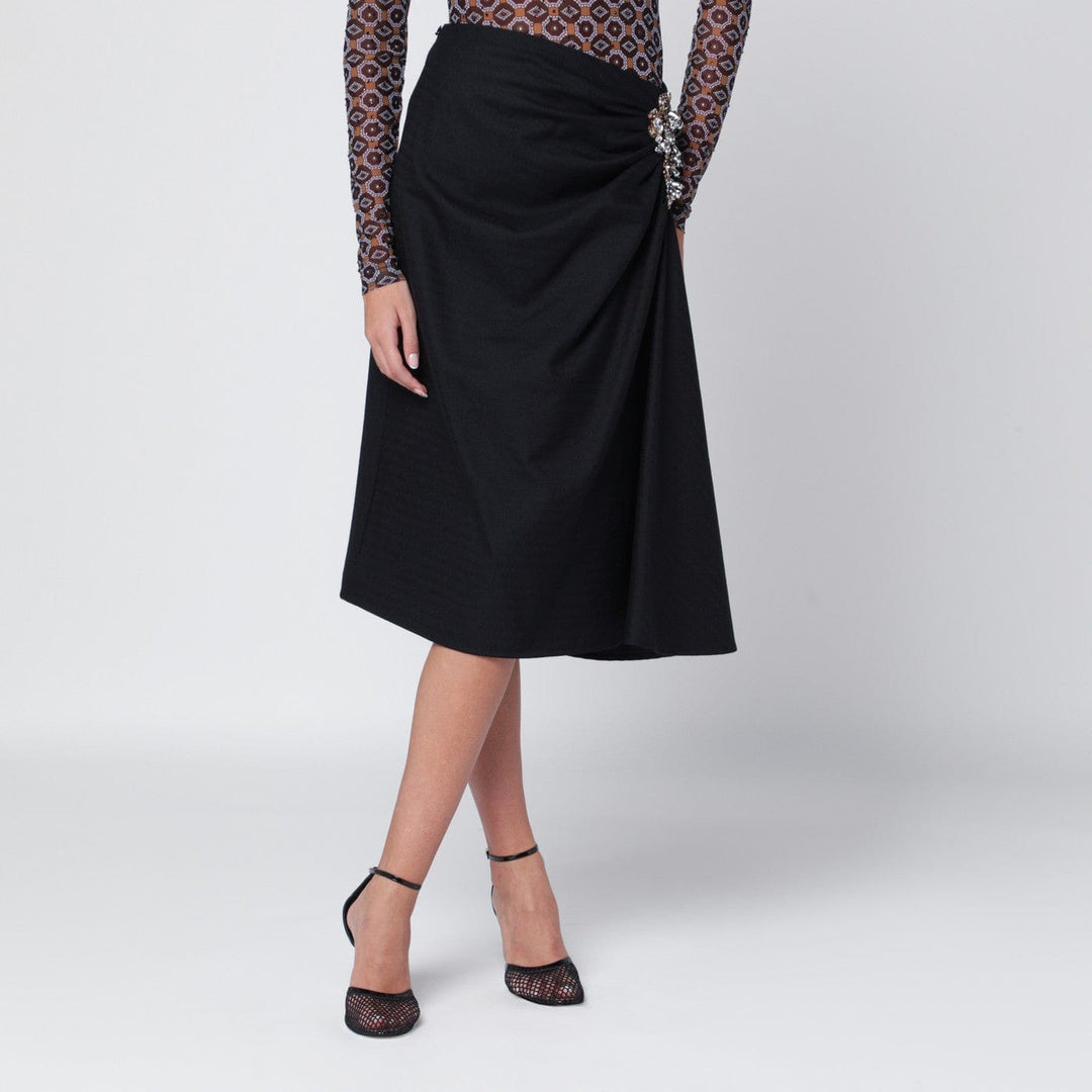 Skirts 34  FR Dries Van Noten - Navy blue draped skirt with brooch Brand