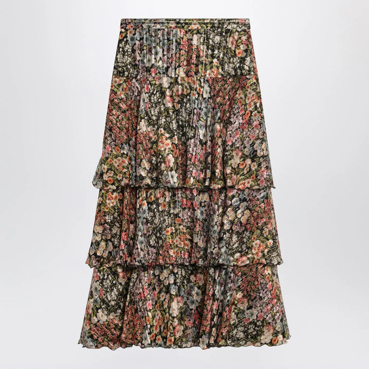 Valentino - Silk tiered skirt with floral print Brand Skirts 40  IT