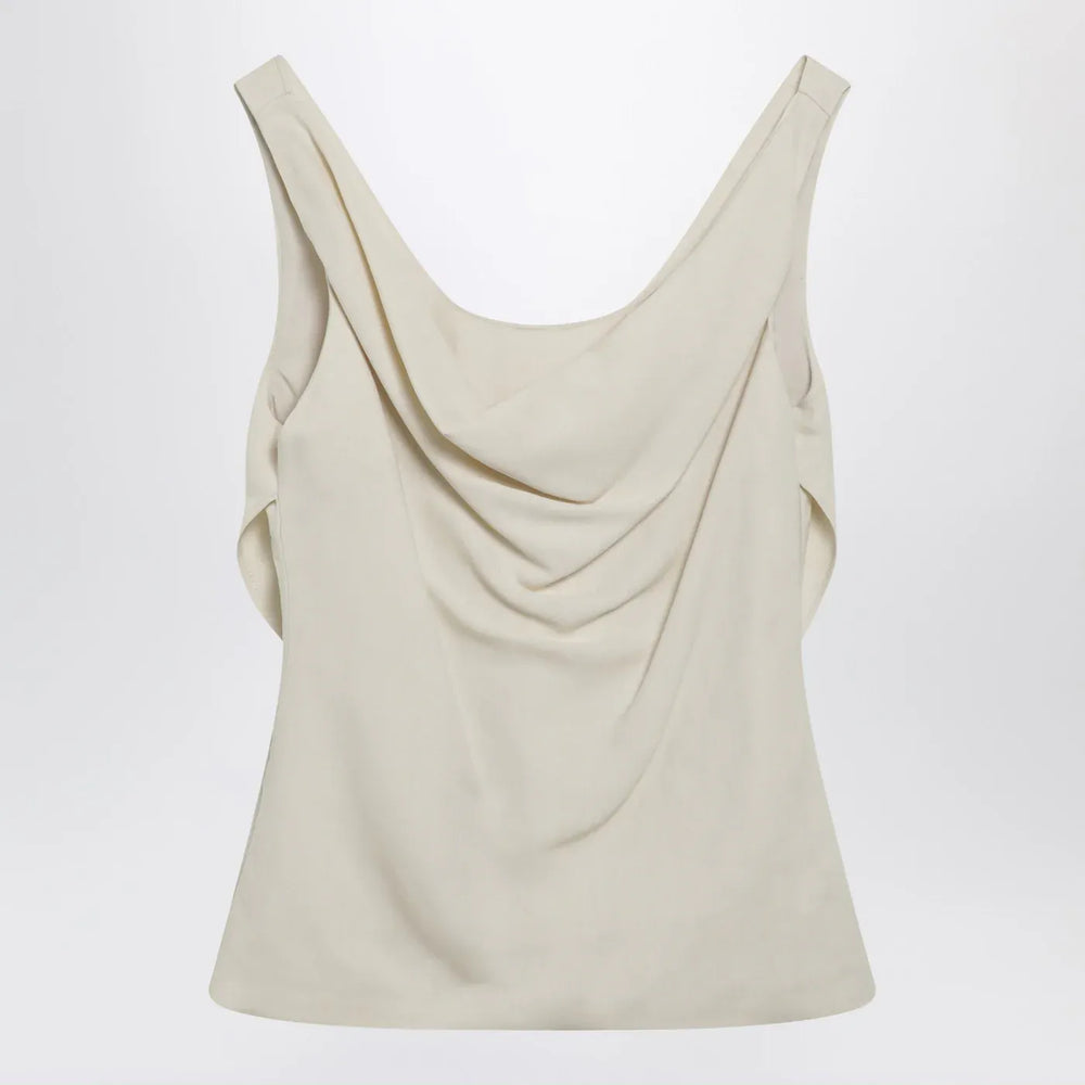 Brunello Cucinelli - Cream-colored top in Fluid viscose and linen twill Brand T-Shirt S