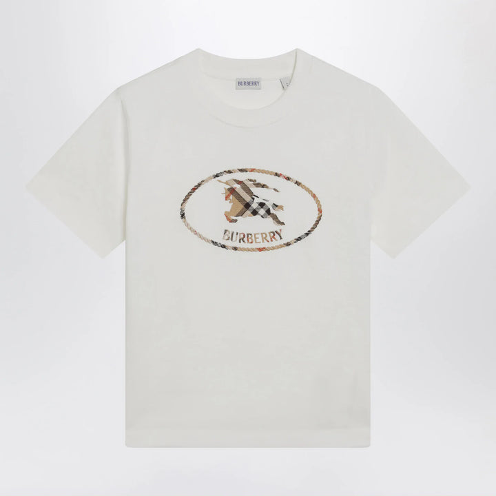 Burberry - White cotton Check T-shirt with Knight Stamp Brand T-Shirt S