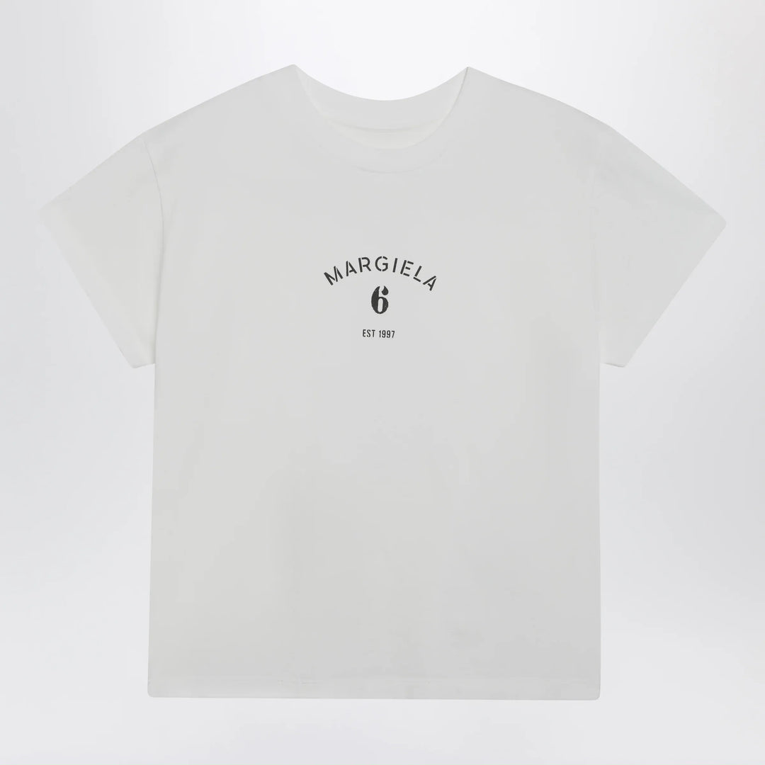 MM6 Maison Margiela - Off-white cotton jersey T-shirt with numeric embroidery Brand T-Shirt S