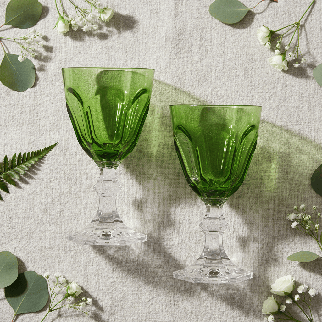 Mario Luca Giusti Dolce Vita Set of 2 Wine &amp; Water Glass Green Brand Water Glass