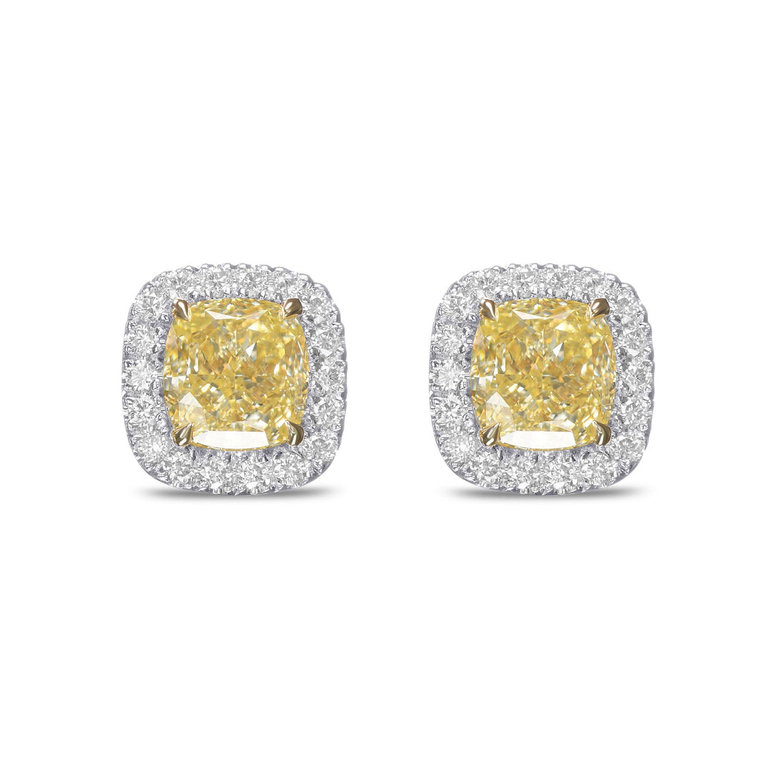 Fancy Light Yellow Cushion Halo Earrings